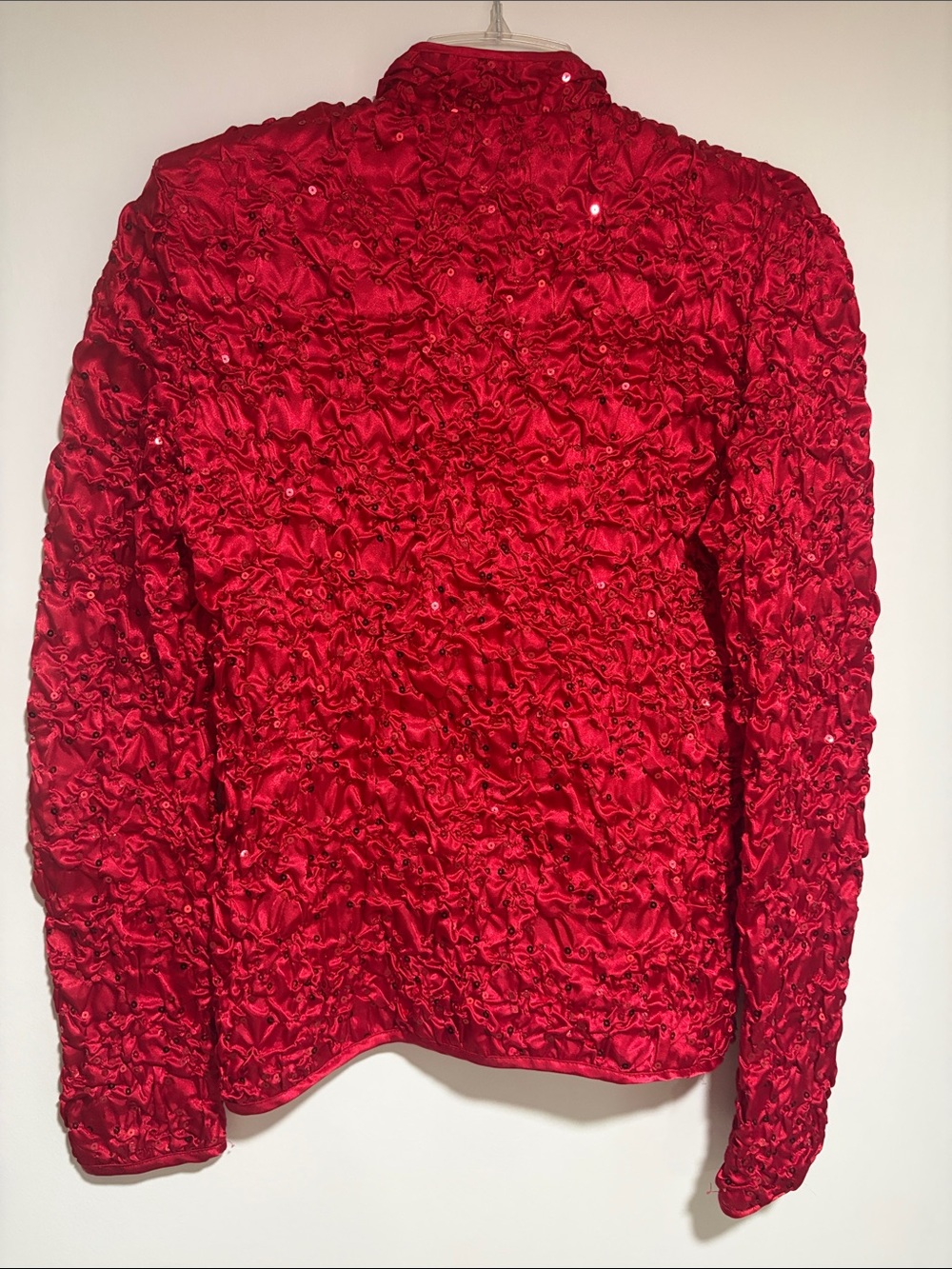 MSK Red Ruffled Satin Zip Jacket - Picture 6 of 11